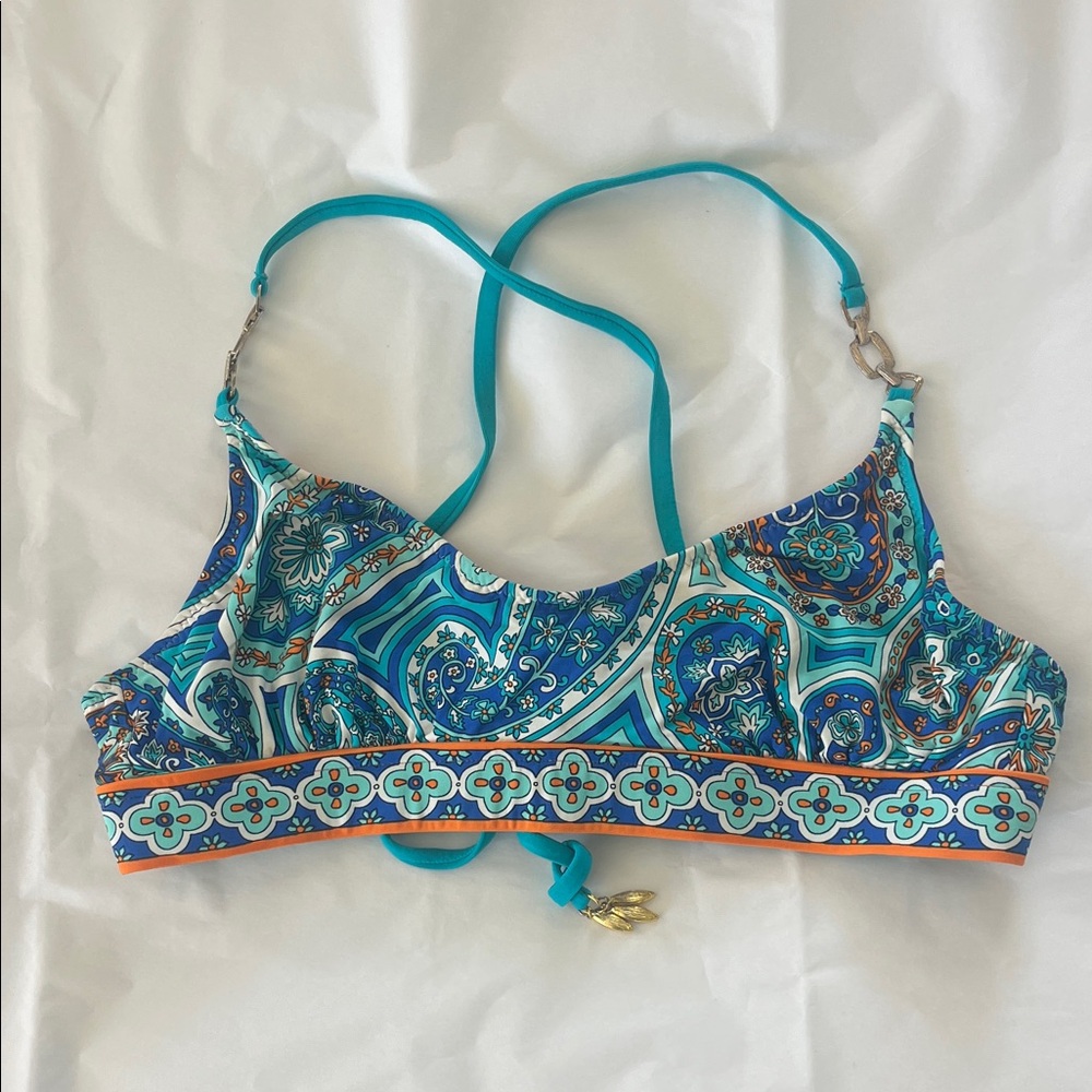 Trina Turk Turquoise Blue Multi Paisley Bikini Top